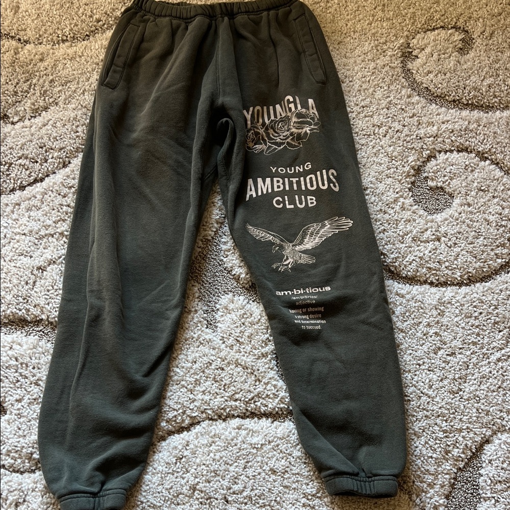 YoungLA Men's Army green Joggers with Graphic Print